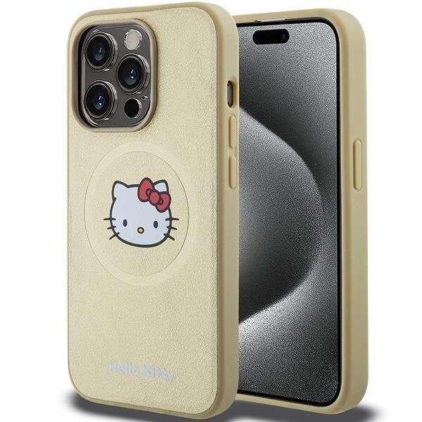 Hello Kitty bőrből készült Kitty Head MagSafe tok iPhone 15 Pro - arany
színű