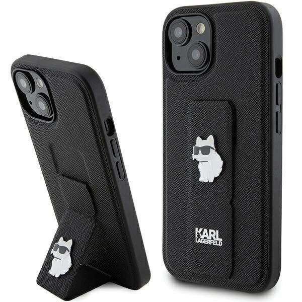 Karl Lagerfeld Gripstand Saffiano Choupette Pins tok iPhone 15 - fekete