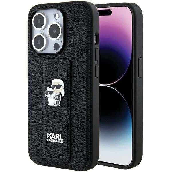 Karl Lagerfeld Gripstand Saffiano Karl&Choupette Pins tok iPhone 15 Pro Max -
fekete