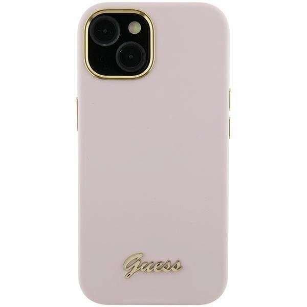 Guess Szilikon Script fém logó és FRAME tok iPhone 15 Pro Max - rózsaszín