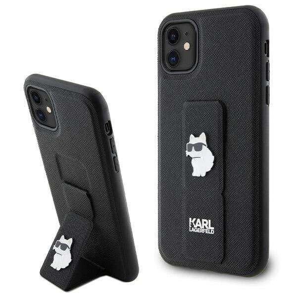 Karl Lagerfeld Gripstand Saffiano Choupette Pins tok iPhone 11 / Xr - fekete