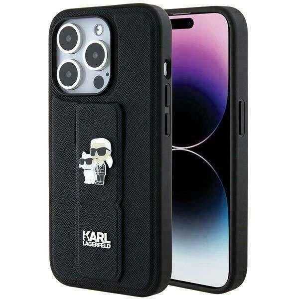 Karl Lagerfeld Gripstand Saffiano Karl&Choupette Pins tok iPhone 13 Pro Max -
fekete