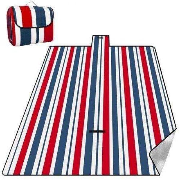 Piknik takaró, csíkos minta, piros, fehér, kék, 200x220 cm