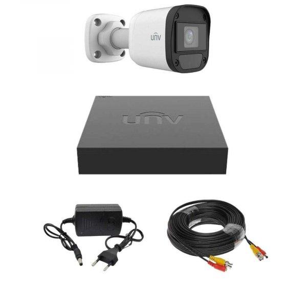 Uniview CCTV készlet 1 x 2 Megapixeles kamerával, 20M infravörös, 4
csatornás 2MP hibrid DVR, kábel, tápegység