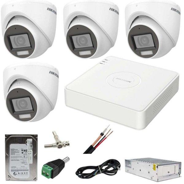 CCTV rendszer: Hikvision, 4 kamera: 2MP, Dual Light, WL, 20M, IR, 30M, DVR, 4MP,
AcuSense, mellékelt tartozékokkal, 500GB HDD