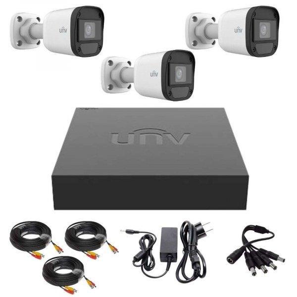 Uniview CCTV rendszer, 3 x 2 megapixeles kamerák, 20M infravörös, 4
csatornás 2MP hibrid DVR, kábel, tápegység