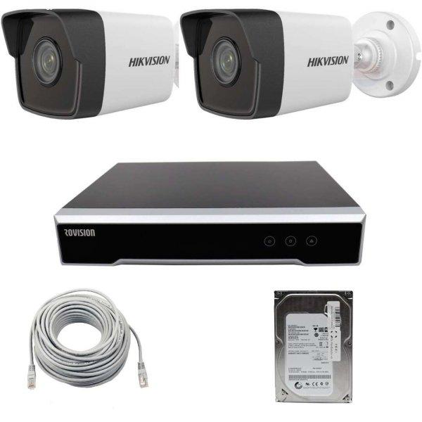 Hikvision CCTV készlet 2 kamerával, 2 megapixel, 2,8 mm-es objektív, IR 30m,
Rovision NVR, 4MP, 4 csatorna, POE