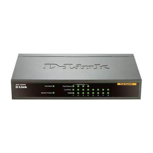 D-Link DES-1008PA Switch 8x100Mbps (4xPOE) Fémházas Asztali, DES-1008PA