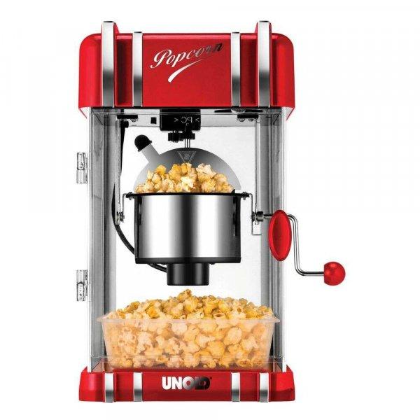 Unold 48535 300 W, 2 kapcsoló inox-piros-átlátszó retro popcorn készítő