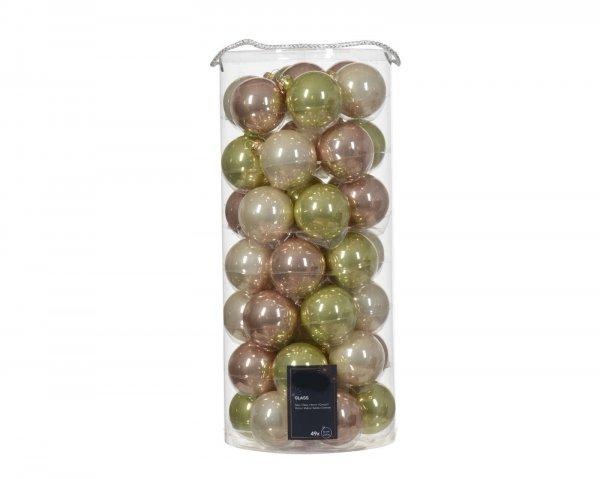 49 karácsonyfa gömb keverékből álló készlet, üveg, 6 cm, gyöngyzöld