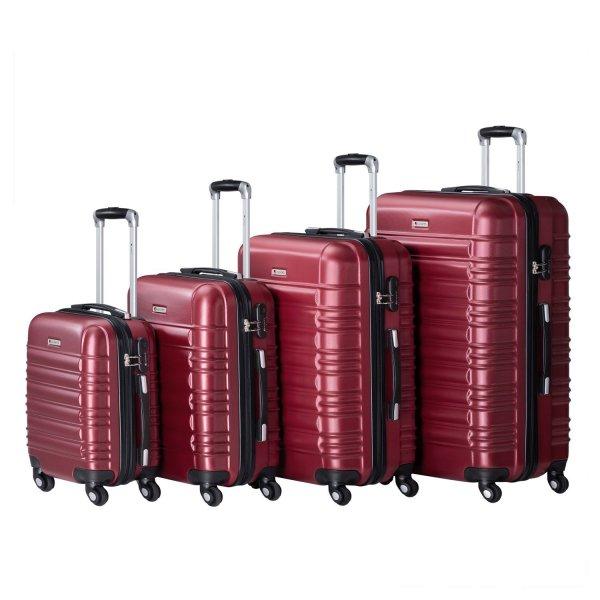 4 db-os ABS bőrönd készlet teleszkópos fogantyúval és kerekekkel - piros