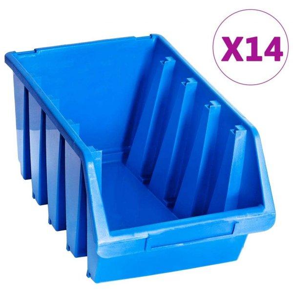 vidaXL 14 db kék műanyag egymásra rakható tárolódoboz
