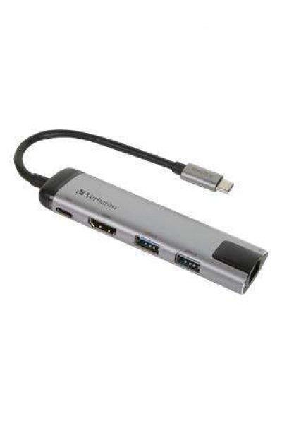 USB elosztó-HUB, USB-C/USB 3.0/HDMI/Ethernet, VERBATIM