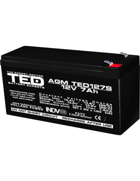 AGM VRLA 12V 7Ah akkumulátor, Különleges méretek: 149mm x 49mm x Ma, 95mm,
F2, TED, Akkumulátor, Expert, Hollandia TED003195 (10)