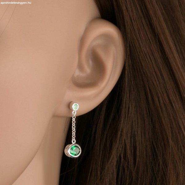Függő fülbevaló 925 ezüstből, világoszöld és smaragdzöld cirkónia,
láncon