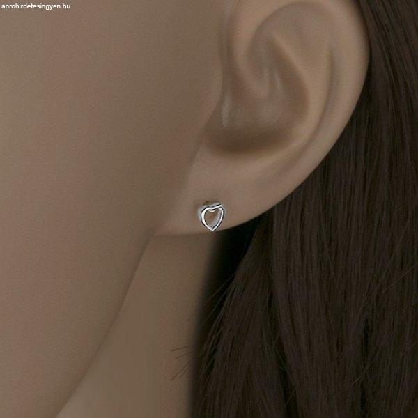Fülbevaló, 925 ezüst, kicsi egyenletes szív - kontúr
