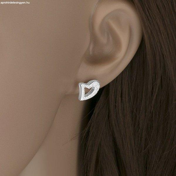Fülbevaló 925 ezüstből, egyenetlen szív kontúr, szemcsés felület