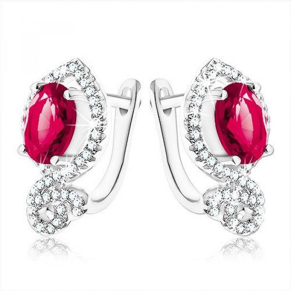 Csillogó fülbevaló, 925 ezüst, piros-rózsaszín ovális alakú, átlátszó
cirkóniás kerettel