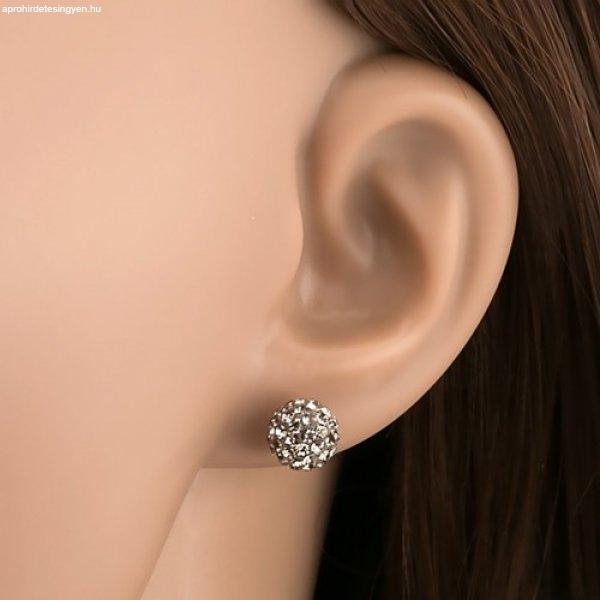 925 ezüst fülbevaló, csillogó golyó, acélszürke Preciosa kristály, 8 mm