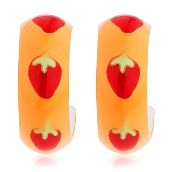 925 ezüst fülbevaló narancssárga fénymázzal és piros eprekkel, 14 mm