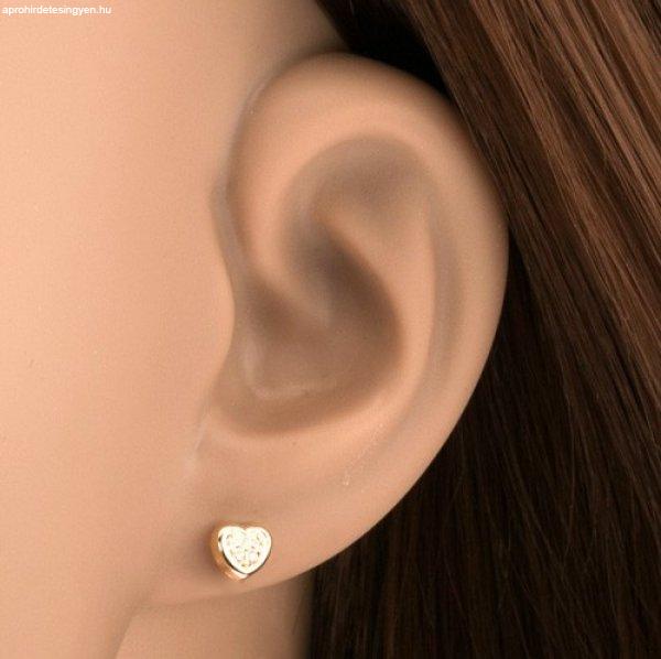 Fülbevaló 14K sárga aranyból - szabályos szív átlátszó cirkóniával
díszítve