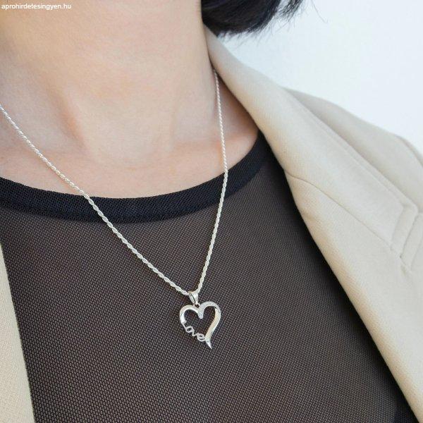 Ródiumozott 925 ezüst medál, szív körvonal Love felirattal, átlátszó
cirkóniák