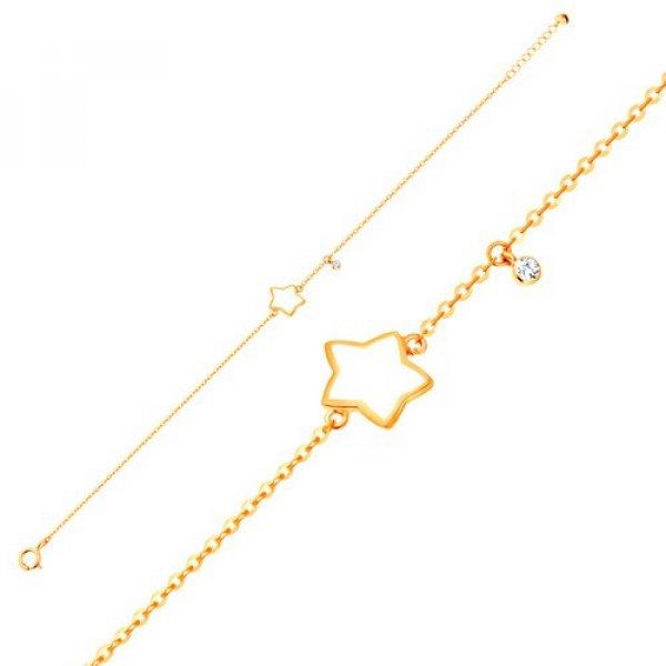 Karkötő 14K sárga aranyból, medálok - csillag fehér fénymázzal,
cirkónia