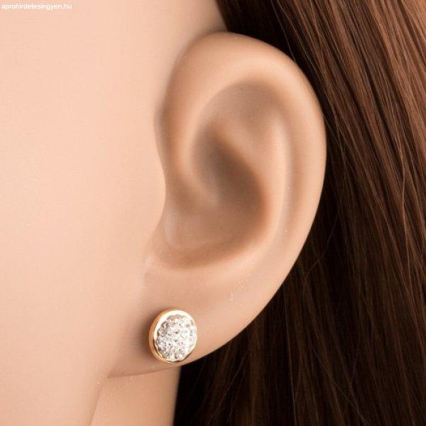 Beszúrós 585 arany fülbevaló - kör beültetett Swarovski kristályokkal