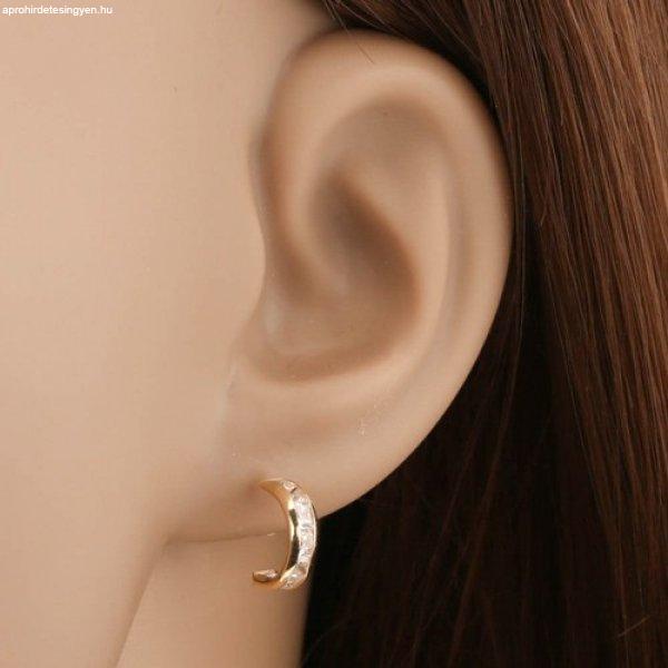 Beszúrós fülbevaló sárga 14K aranyból - félkörök csiszolt átlátszó
cirkóniákkal