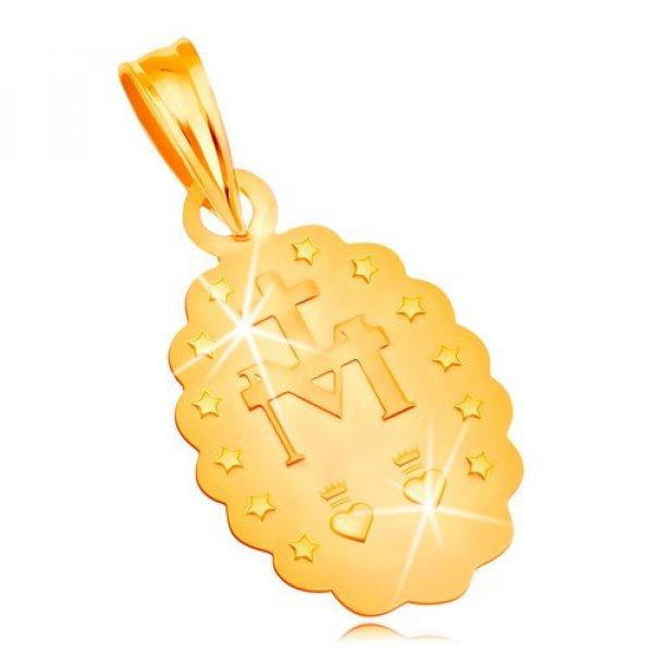 Medál sárga 14K aranyból - ovális Szűz Mária medalion, kétoldalú