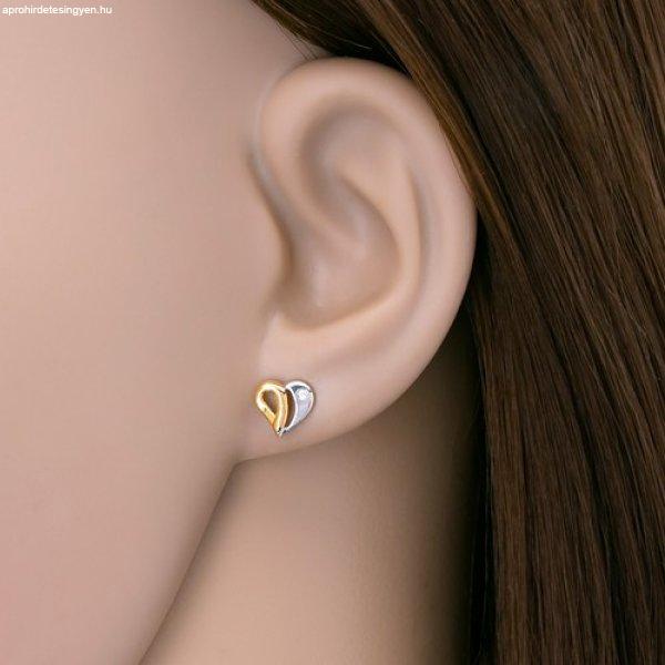 Briliáns fülbevaló sárga és fehér 14K aranyból - szív kivágásokkal és
gyémánttal