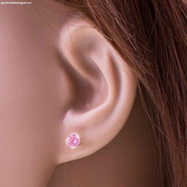 14K arany fülbevaló - kerek világos rózsaszín cirkónia foglalatban, 5 mm