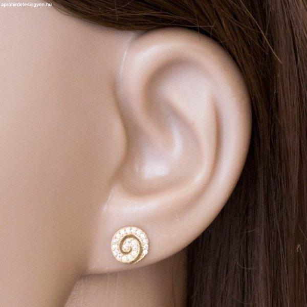 14K sárga arany fülbevaló - kör spirálissal és átlátszó cirkóniákkal
díszítve
