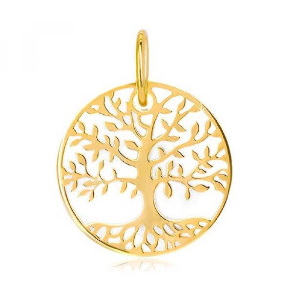 585 sárga arany medál - fehér gyöngyház kör élet fája szimbólummal