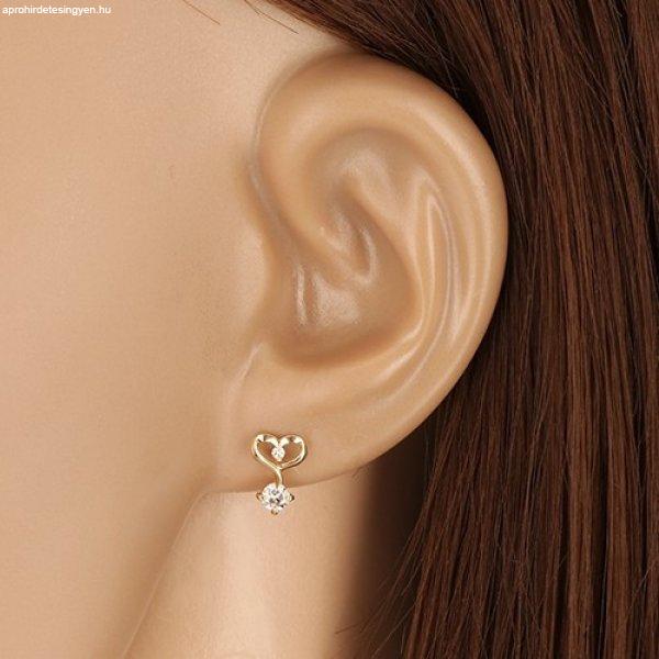 14K sárga arany gyémántköves fülbevaló - szív körvonal