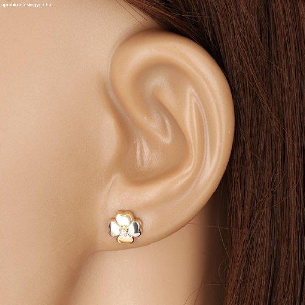 14K kombinált arany fülbevaló gyémánttal - szerencsét hozó szimbólum