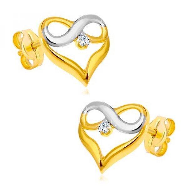 14K kombinált arany fülbevaló gyémánttal-szív alakzat, végtelen
szimbólum