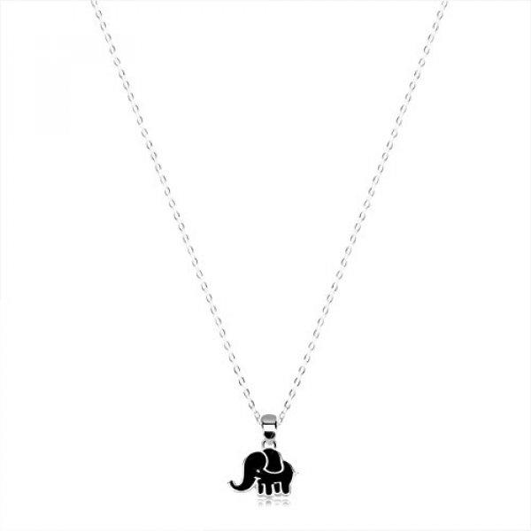 925 ezüst nyakék - fényes nyaklánc, elefánt fekete fénymázzal