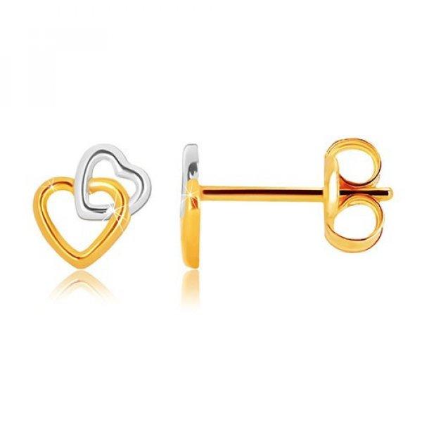 9K kombinált arany fülbevaló - szív alakzatok, stekkeres