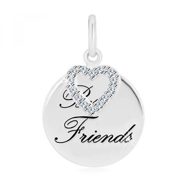 925 ezüst medál - fényes kör, "Best Friends" felirat, szív
körvonala cirkóniákkal