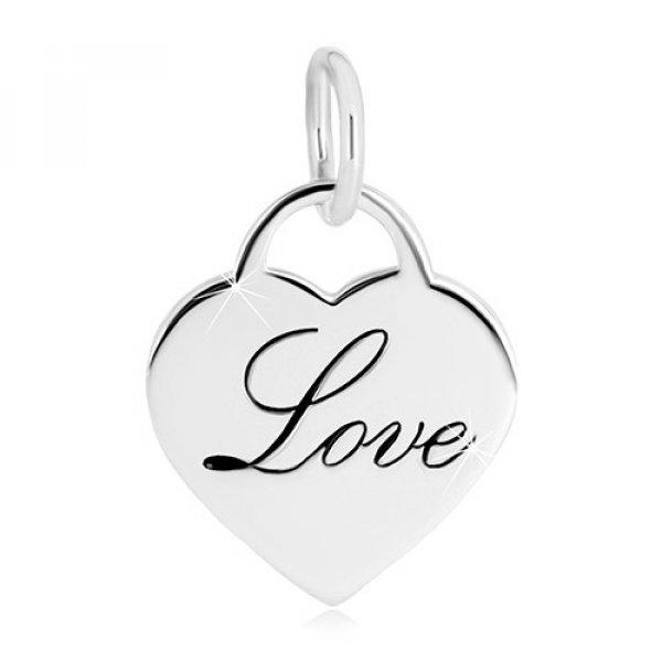 925 ezüst medál - fényes szív alakú lakat, dekoratív "Love"
felirat