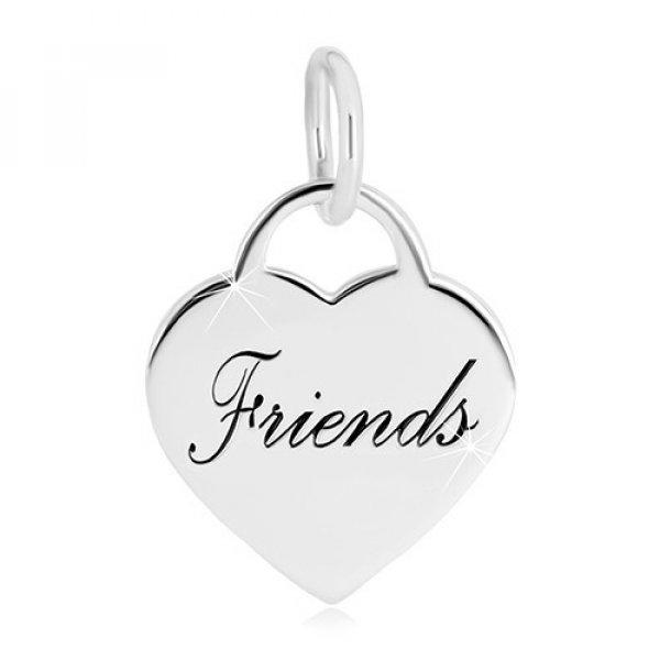 925 ezüst medál - szívzár "Friends" felirattal, tükörfényes
felület