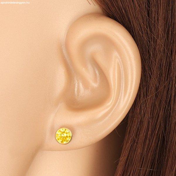 14K sárga arany fülbevaló - sárga cirkónia, csavarható zár, 5 mm