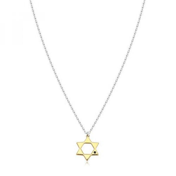 925 ezüst nyaklánc - Dávid csillag arany színben, fekete gyémánt