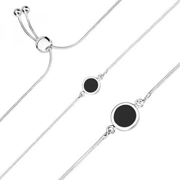 925 ezüst karkötő - kígyómintás lánc, fekete közepű kör