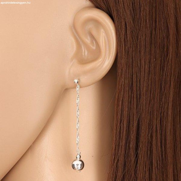 925 ezüst függő fülbevaló - tükörfényes gyöngy és csavart lánc