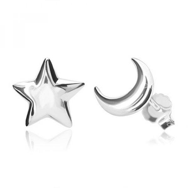 925 ezüst fülbevaló - hold és csillag motívum, stekkeres zárszerkezet