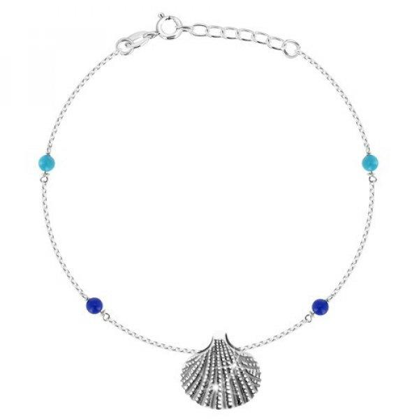 925 ezüst bokalánc - tengeri kagyló, négy kék gyöngy