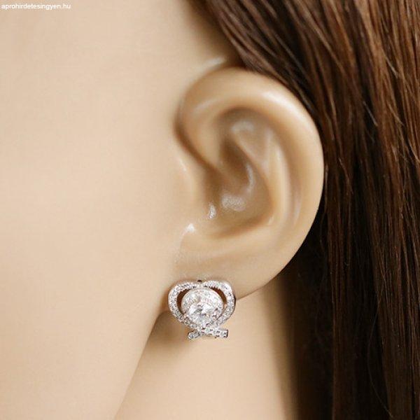 Ródiumozott 925 ezüst fülbevaló - szív körvonal egy átlátszó
cirkóniával középen
