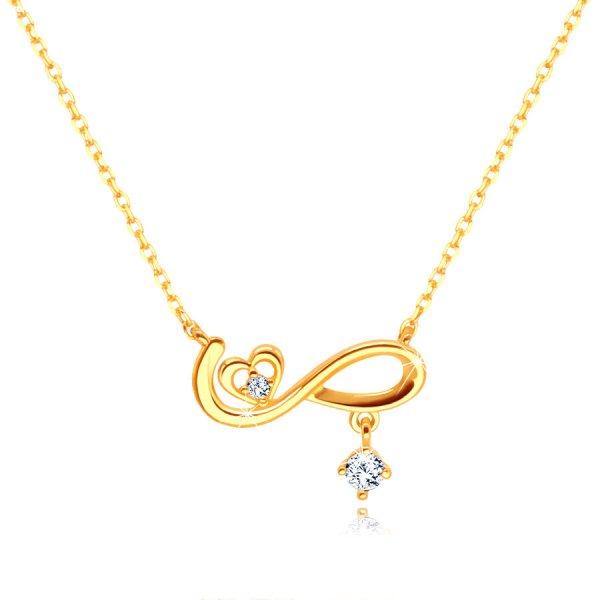 14K arany nyaklánc – végtelenség szimbólum, szimmetrikus szív, egy
átlátszó cirkónia